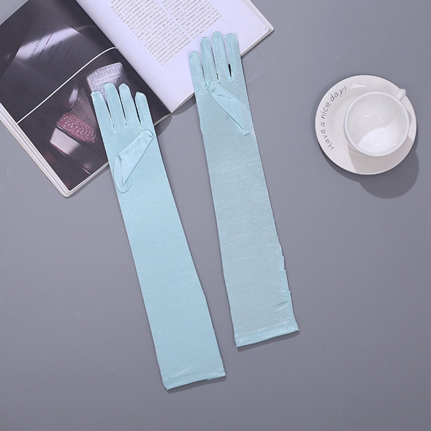Satin Solid Color Elbow Gloves - Quaworth