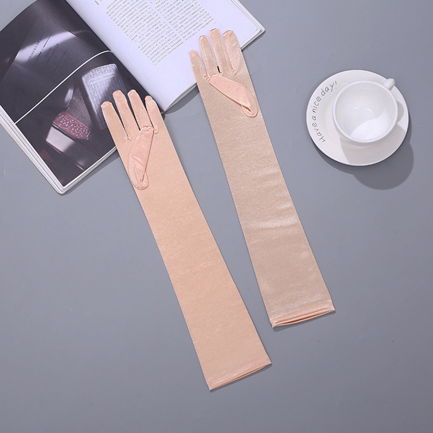 Satin Solid Color Elbow Gloves - Quaworth