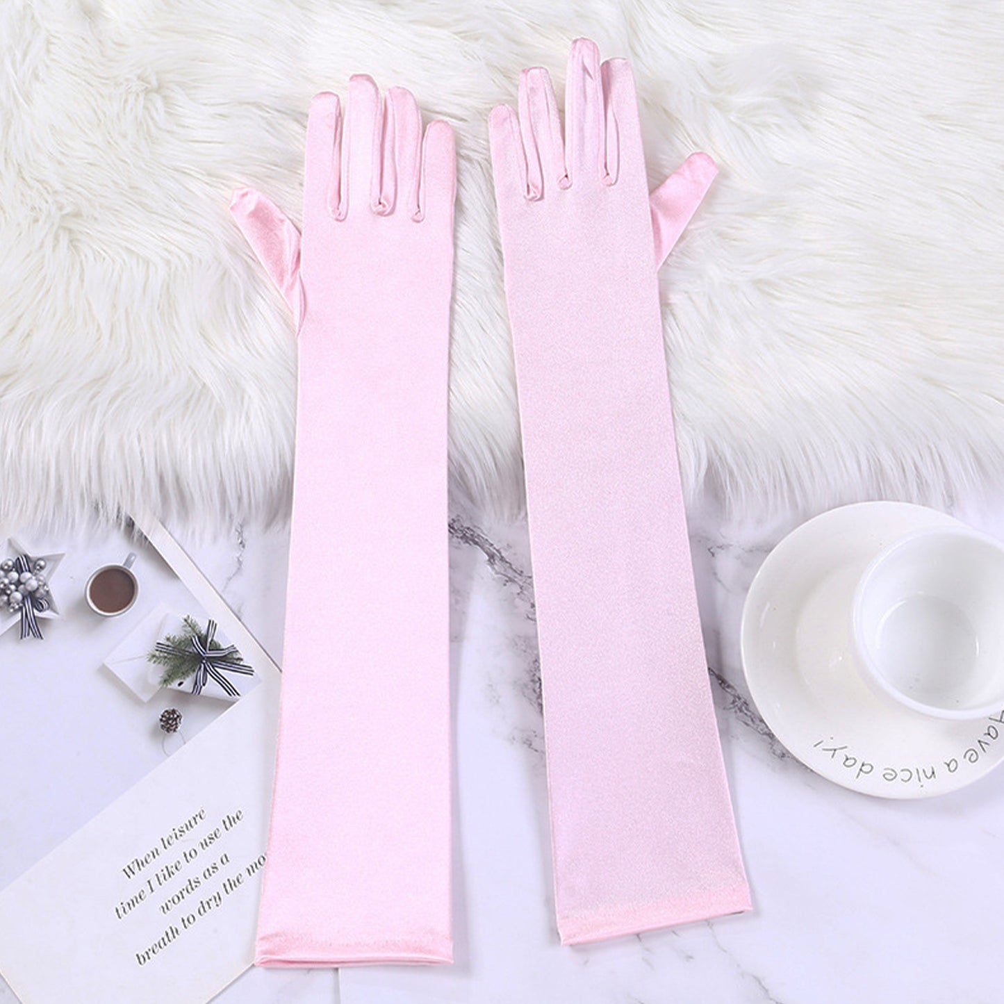 Satin Solid Color Elbow Gloves - Quaworth