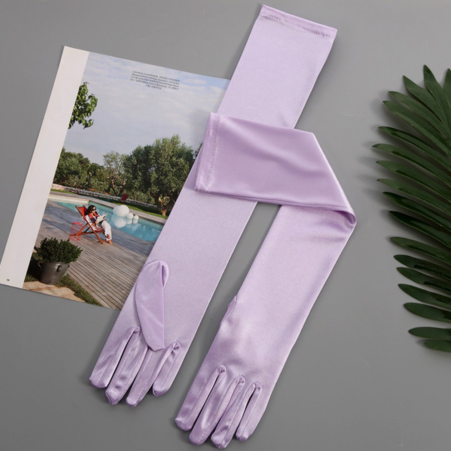 Satin Solid Color Elbow Gloves - Quaworth