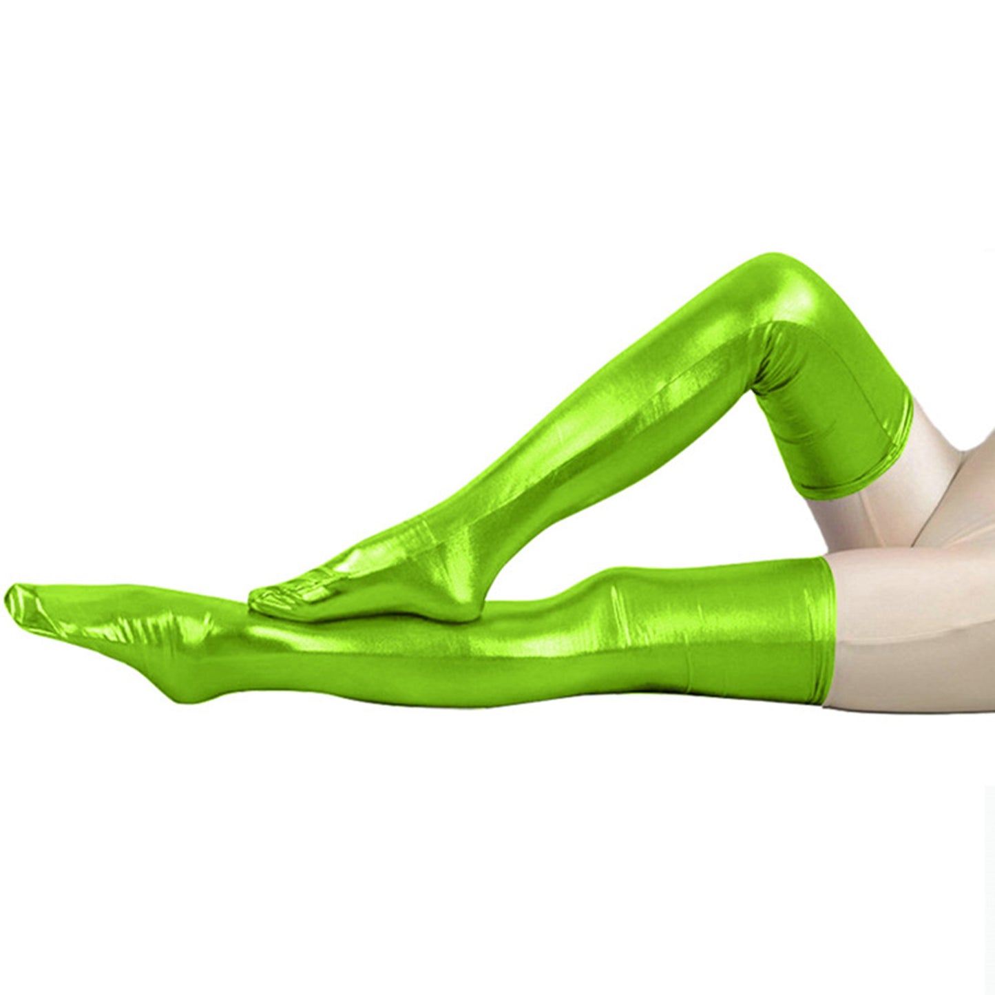 Solid Color Glossy Wet Look Thigh High Stockings - Quaworth