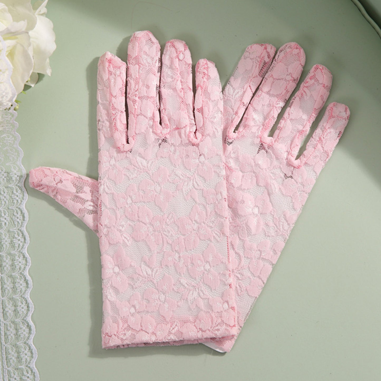 Lace Floral Jacquard Wrist Gloves - Quaworth