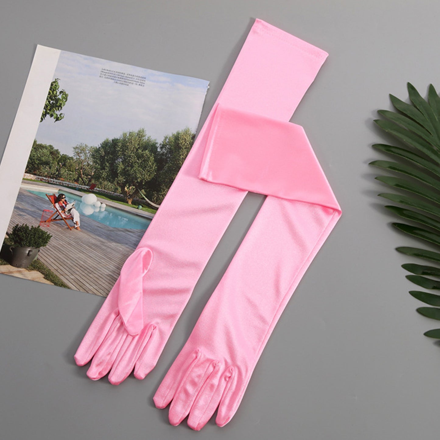 Satin Solid Color Elbow Gloves - Quaworth