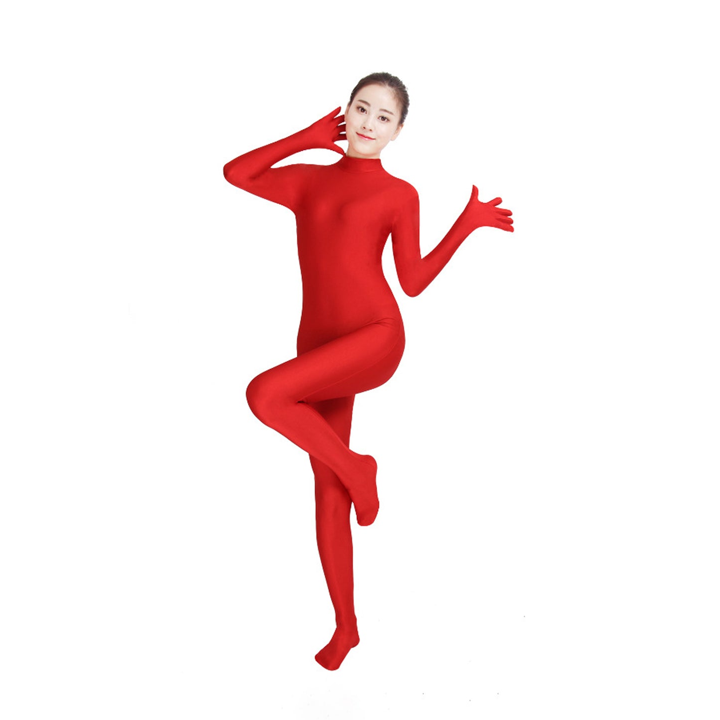 Solid Color Mock Neck Lycra Gloved Zentai Bodysuit (Pack of 2) - Quaworth