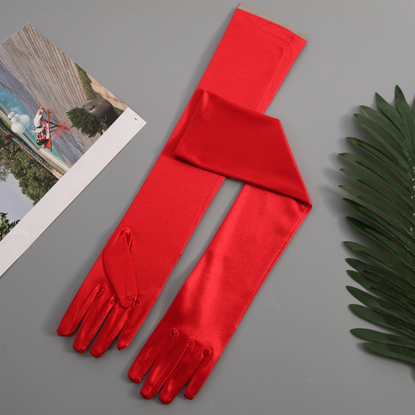 Satin Solid Color Elbow Gloves - Quaworth