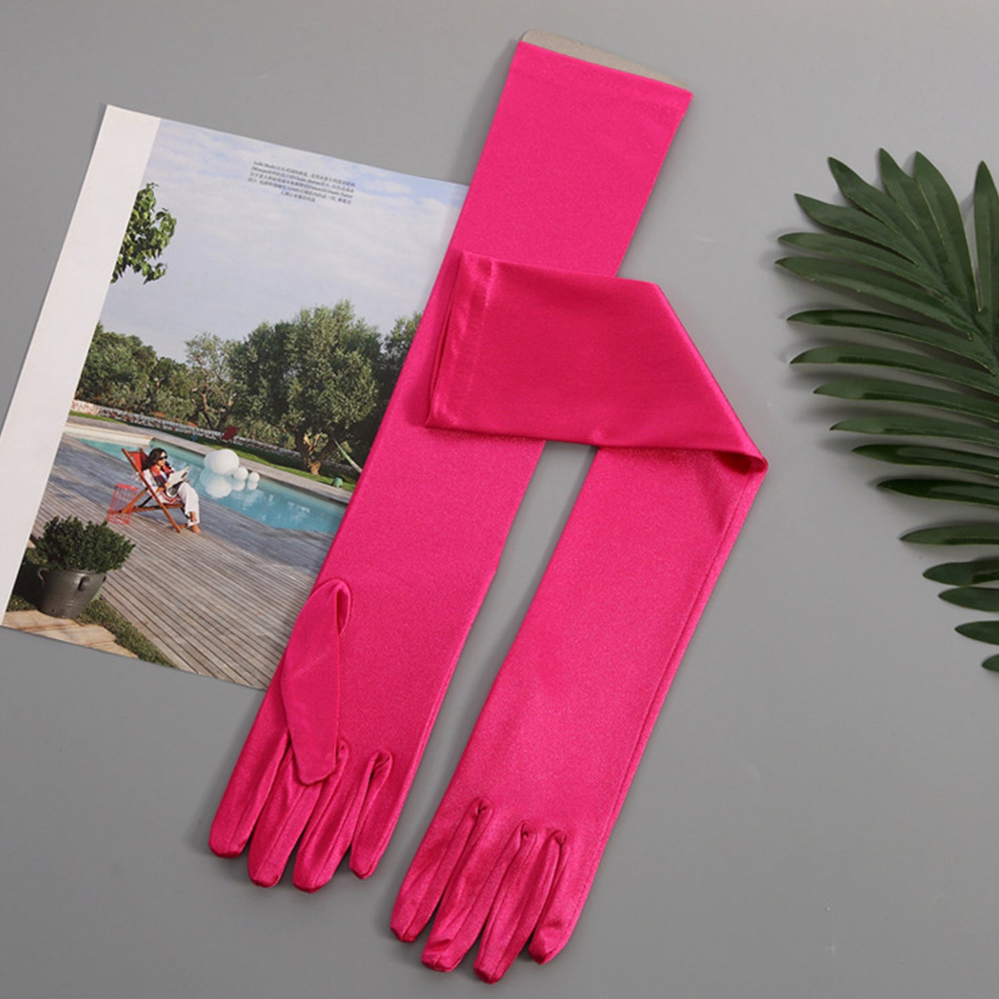 Satin Solid Color Elbow Gloves - Quaworth