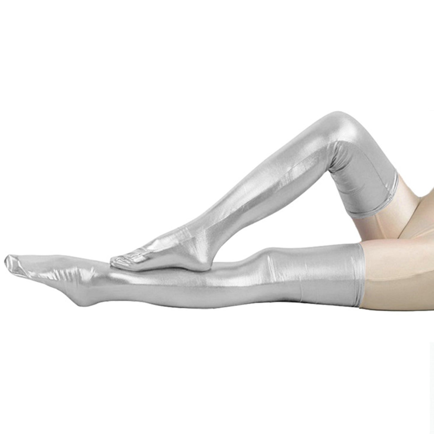 Solid Color Glossy Wet Look Thigh High Stockings - Quaworth