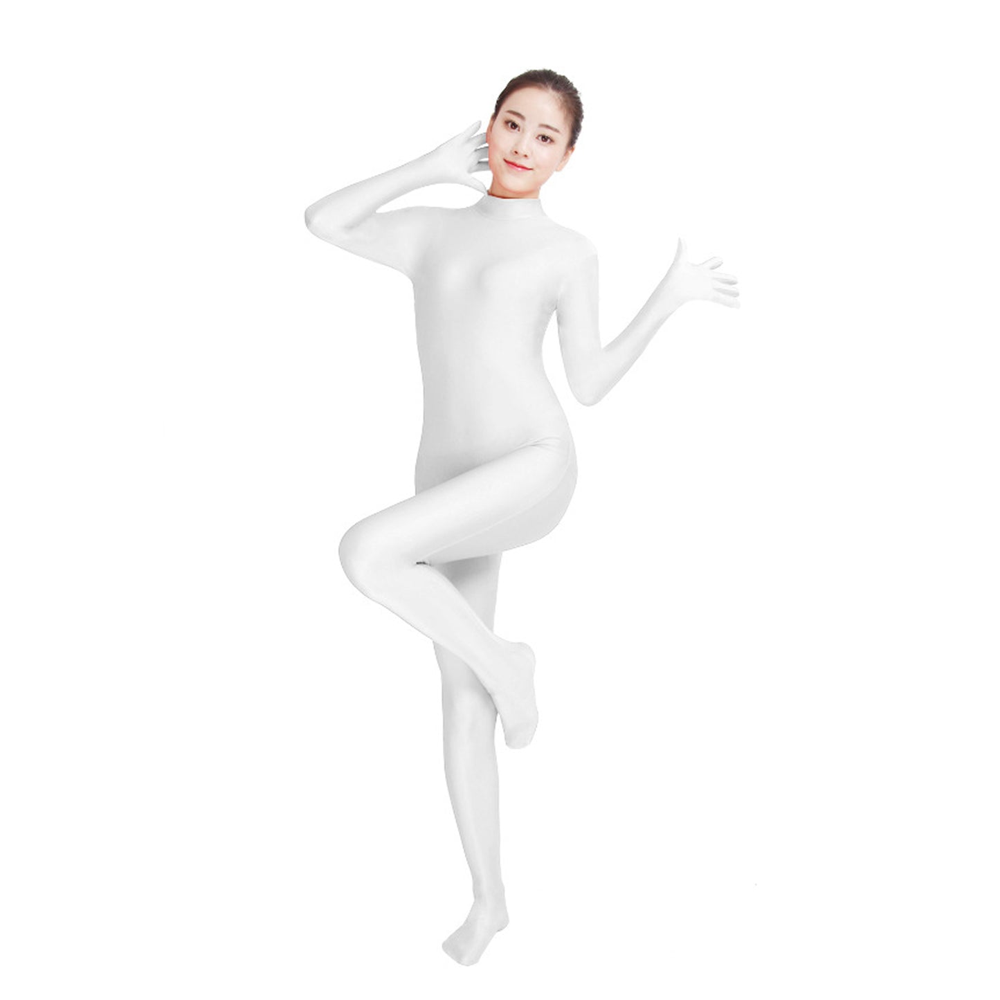 Solid Color Mock Neck Lycra Gloved Zentai Bodysuit (Pack of 2) - Quaworth