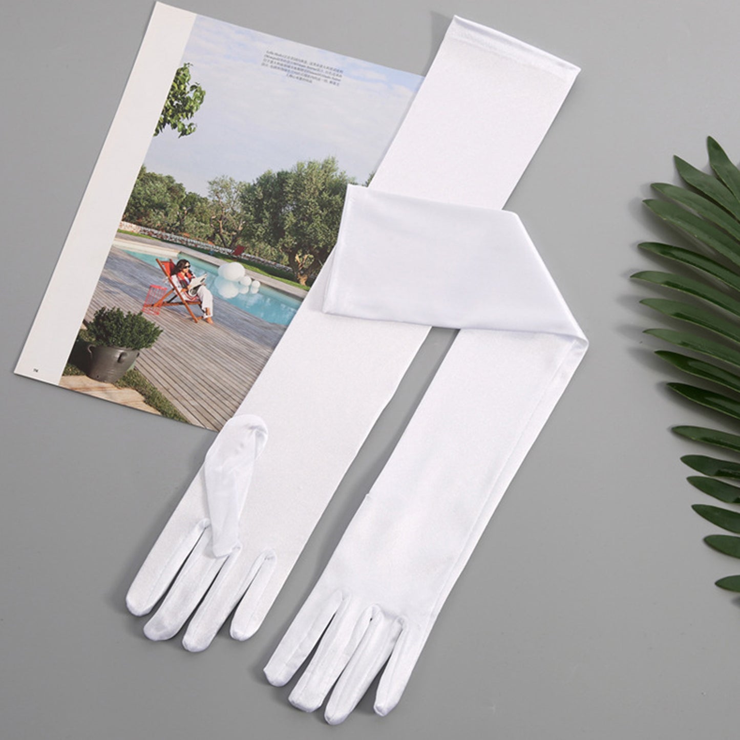Satin Solid Color Elbow Gloves - Quaworth