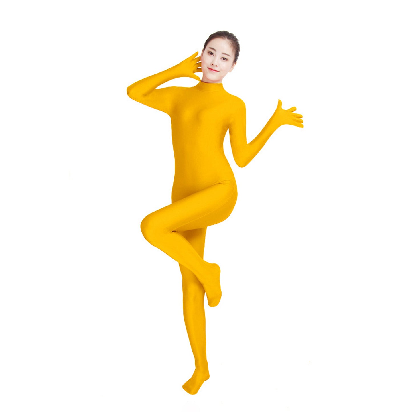 Solid Color Mock Neck Lycra Gloved Zentai Bodysuit (Pack of 2) - Quaworth