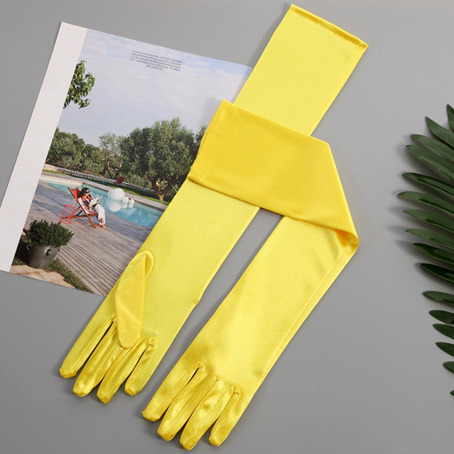 Satin Solid Color Elbow Gloves - Quaworth