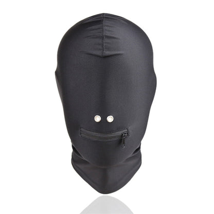 Spandex Solid Color Zipper Mouth Hood Mask - Quaworth