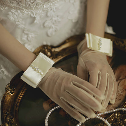 Bridal Sheer Wrist Gloves with Pearl Cuff Accent