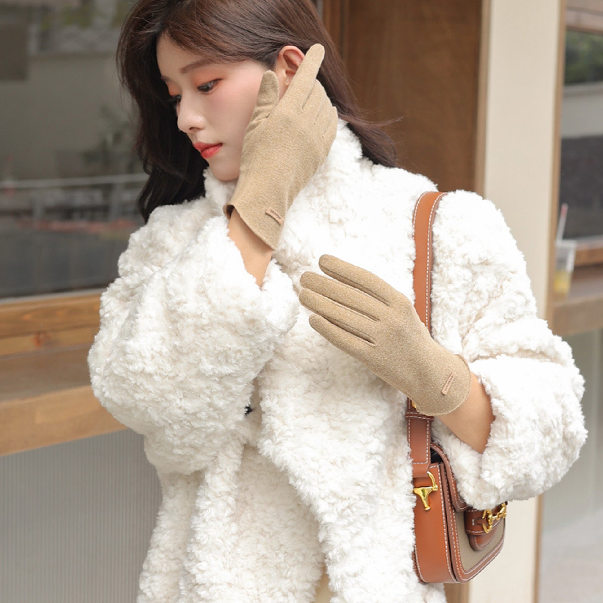 Winter Thermal Dralon Velvet Fleece Lining Flip Finger Wrist Gloves - Quaworth