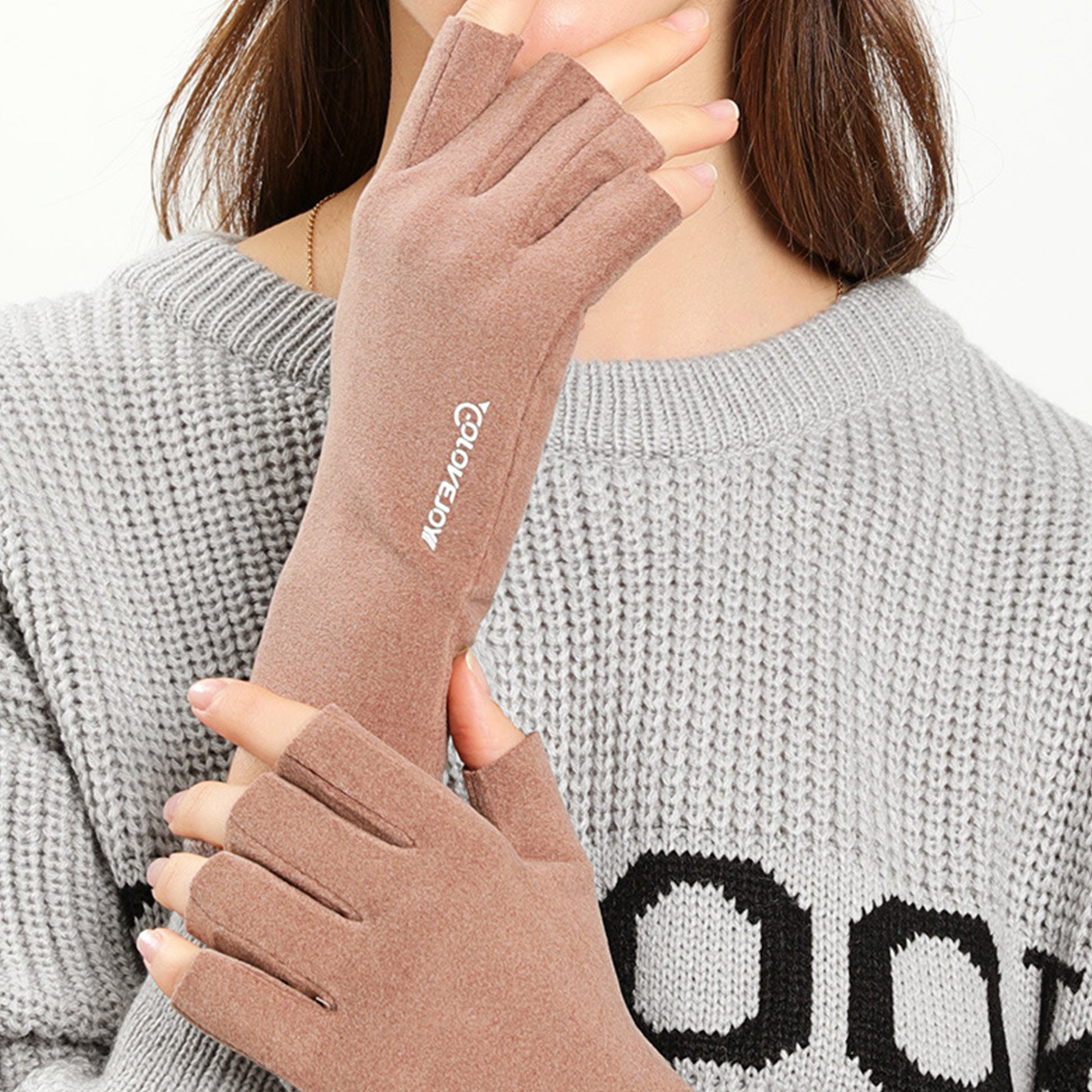 Thermal Dralon Velvet Fleece Lining Fingerless Wrist Gloves - Quaworth