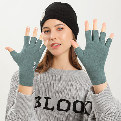 Thermal Dralon Velvet Fleece Lining Fingerless Wrist Gloves - Quaworth
