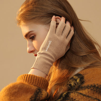 Thermal Dralon Velvet Fleece Lining Fingerless Wrist Gloves - Quaworth