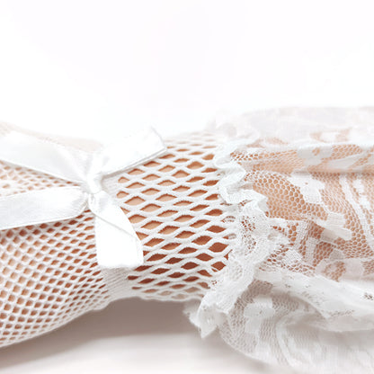 Floral Lace Bow Cuff Fishnet Mesh Wrist Gloves