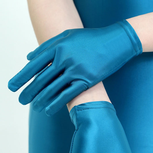 Glossy Spandex Wrist Length Gloves