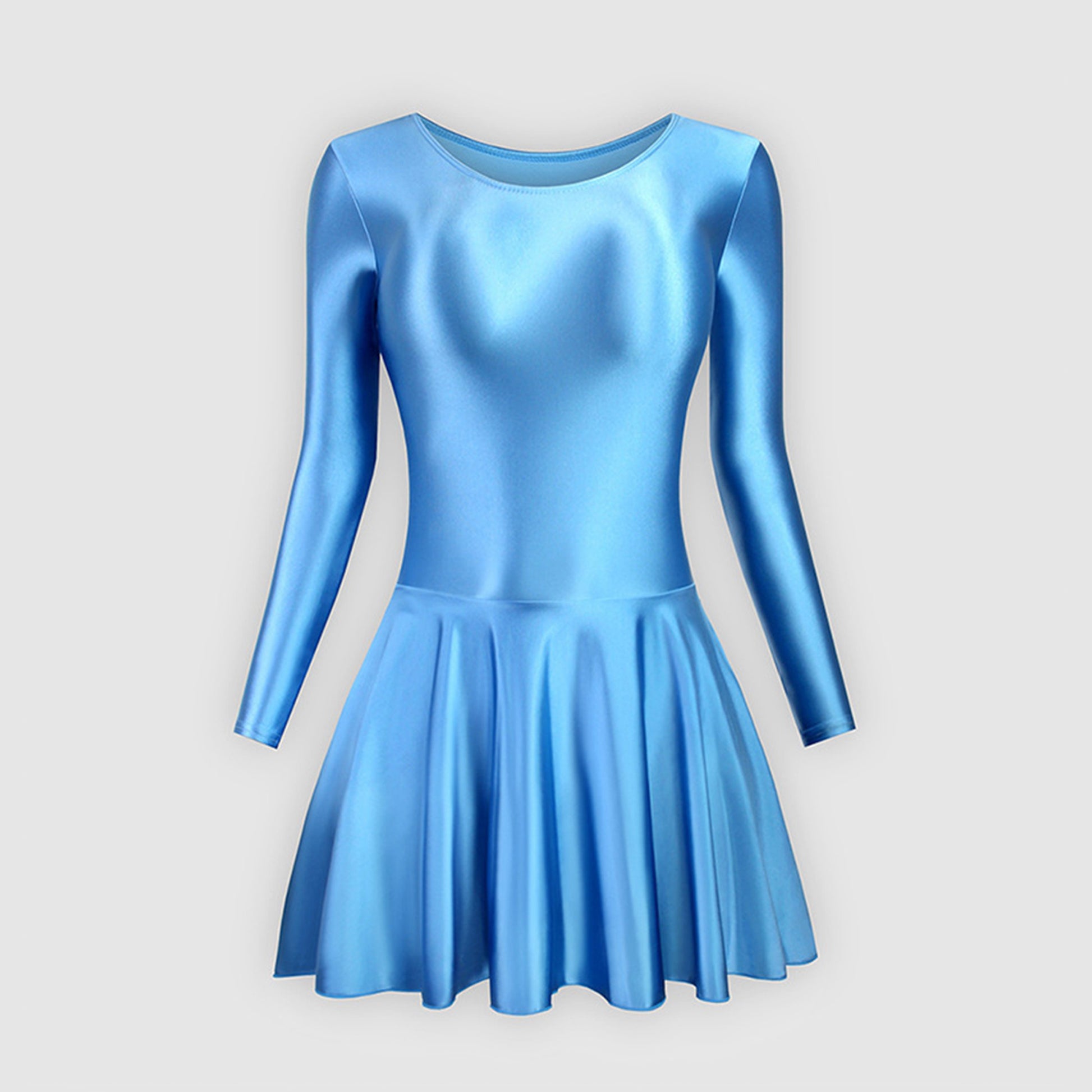 Long Sleeve Round Neck Glossy Leotard Dress - Quaworth