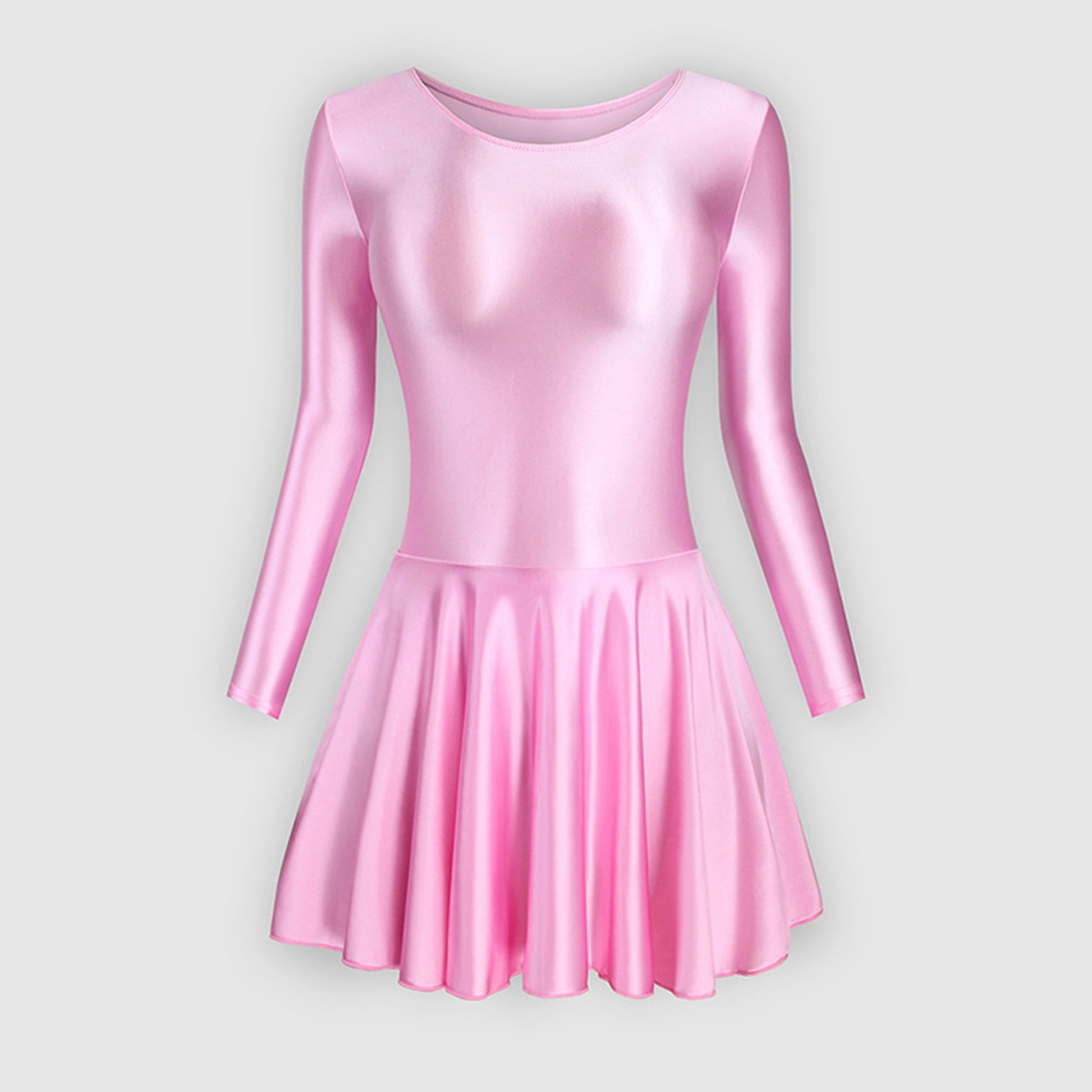 Long Sleeve Round Neck Glossy Leotard Dress - Quaworth