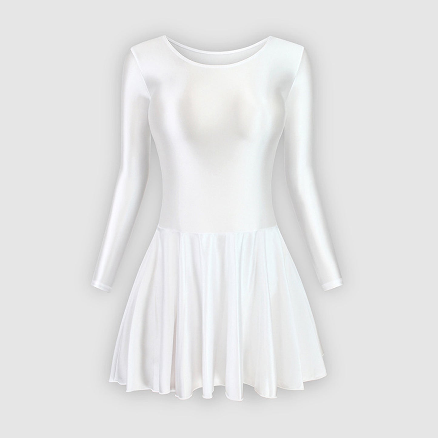 Long Sleeve Round Neck Glossy Leotard Dress - Quaworth