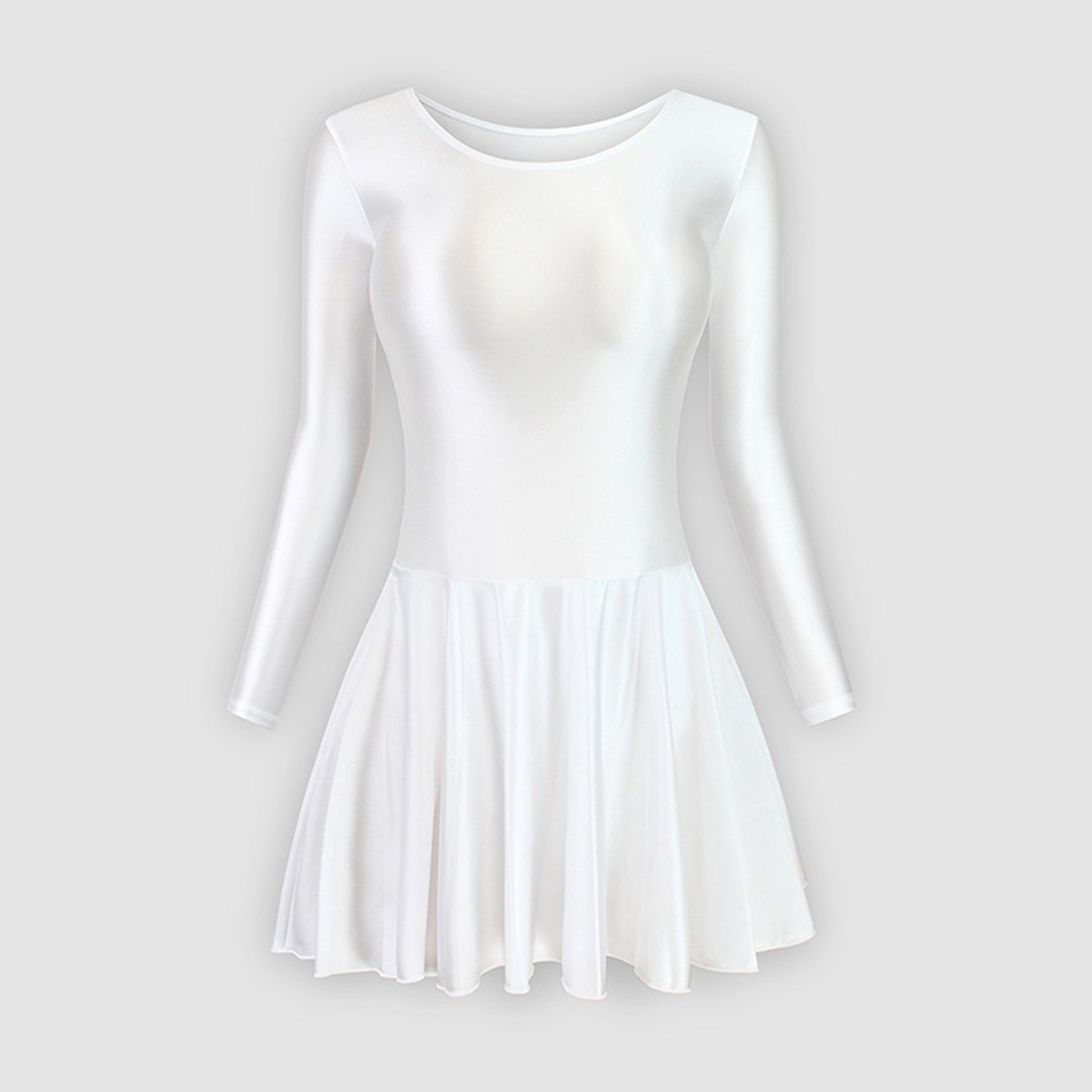 Long Sleeve Round Neck Glossy Leotard Dress - Quaworth