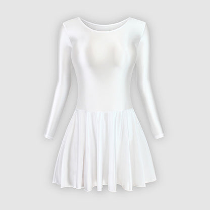 Long Sleeve Round Neck Glossy Leotard Dress - Quaworth