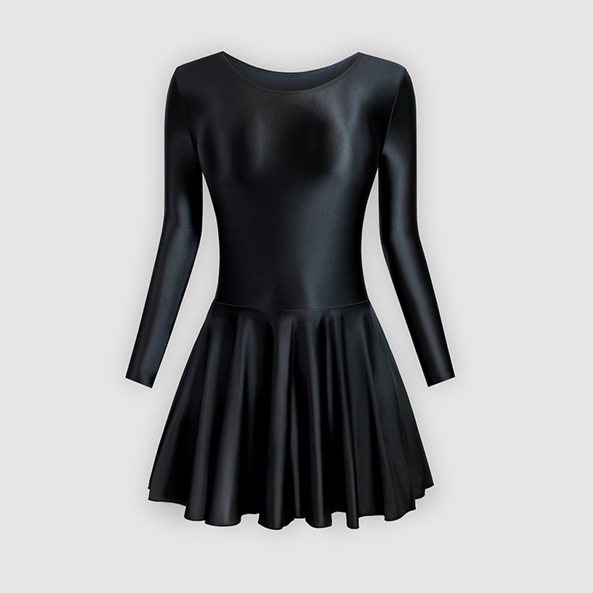 Long Sleeve Round Neck Glossy Leotard Dress - Quaworth