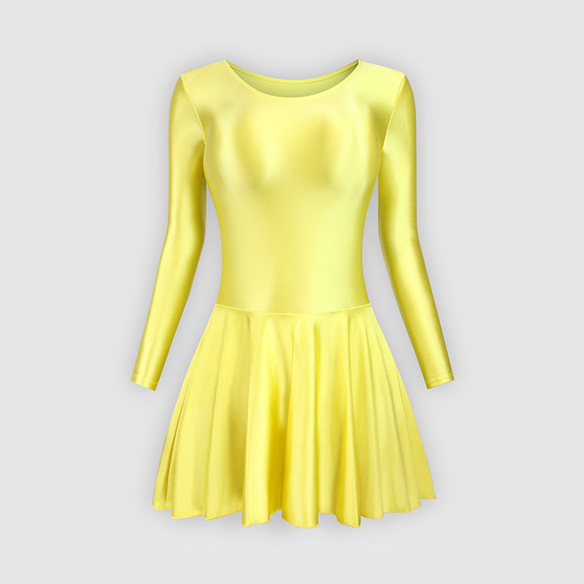Long Sleeve Round Neck Glossy Leotard Dress - Quaworth