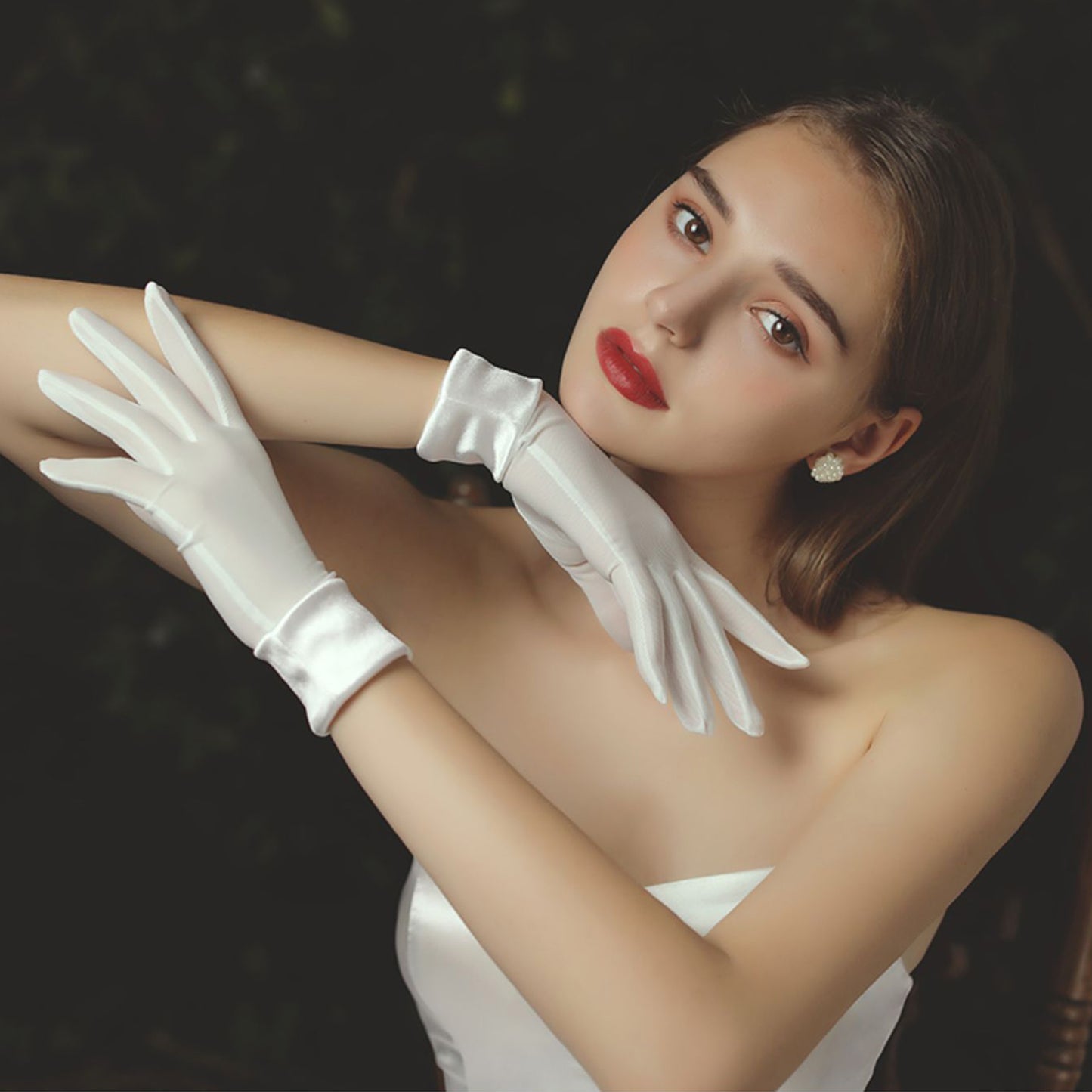 Mesh Satin Cuff Wrist Gloves - Quaworth