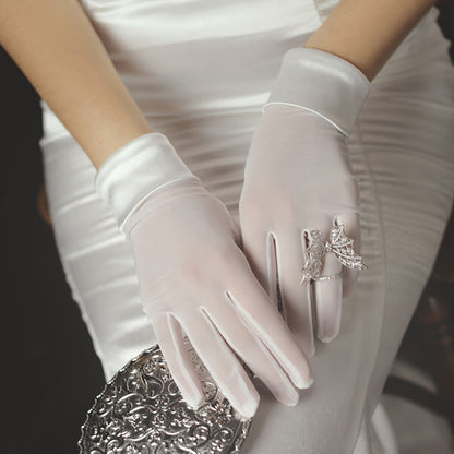 Mesh Satin Cuff Wrist Gloves - Quaworth
