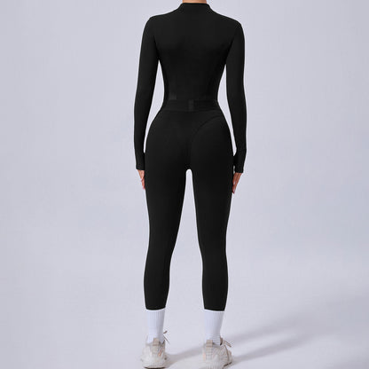 Mesh Splice Yoga Jumpsuit – Elastic Waist, Thumb Hole, Slim Fit Activewear