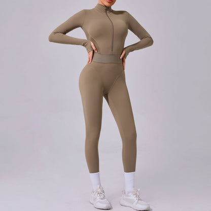 Mesh Splice Yoga Jumpsuit – Elastic Waist, Thumb Hole, Slim Fit Activewear