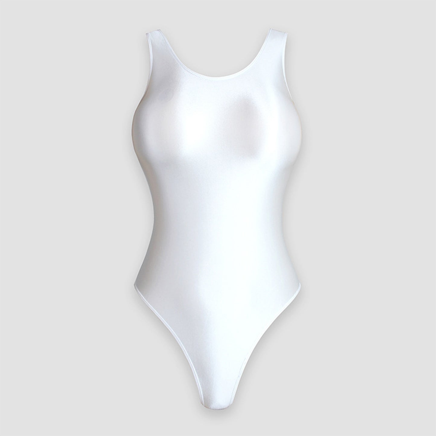 Glossy Solid Color Round Neck Leotard - Sleeveless Spandex Dance Swimwear - Quaworth