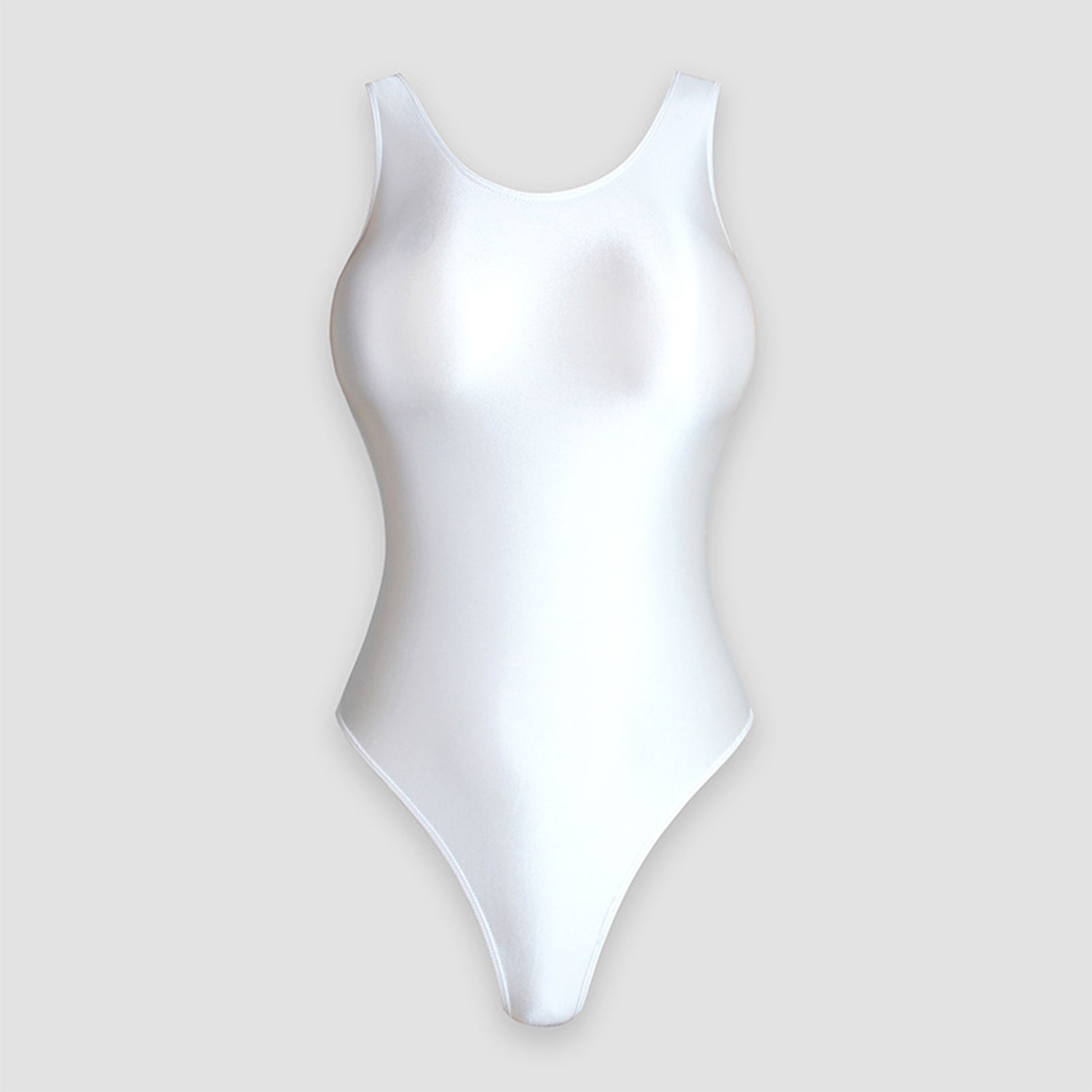 Glossy Solid Color Round Neck Leotard - Sleeveless Spandex Dance Swimwear - Quaworth