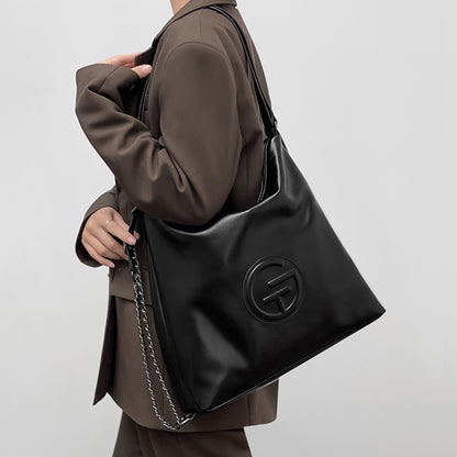 Soft Leather Adjustable Chain Shoulder Strap Tote Bag - Quaworth