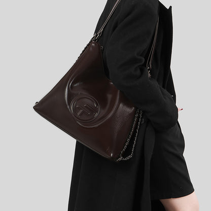 Soft Leather Adjustable Chain Shoulder Strap Tote Bag - Quaworth