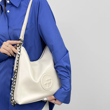 Soft Leather Adjustable Chain Shoulder Strap Tote Bag - Quaworth