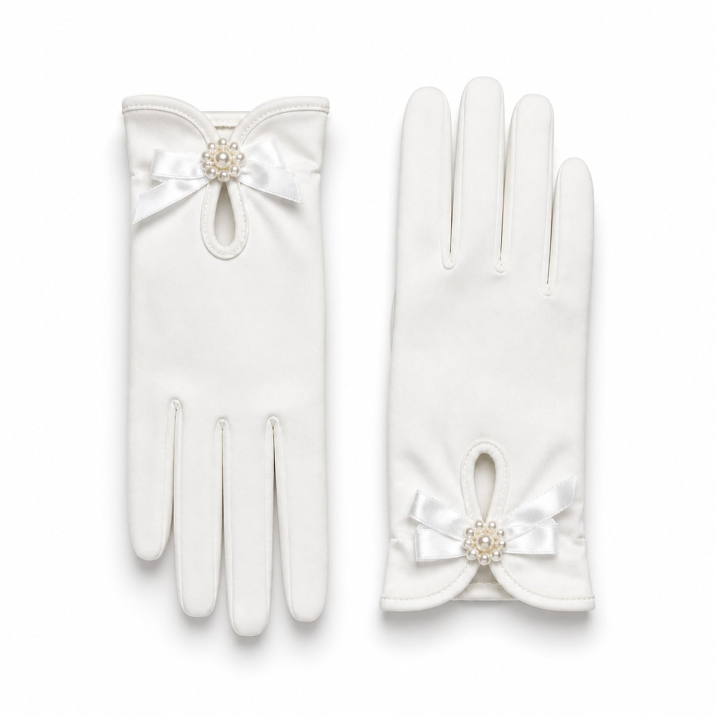 Bridal Stretch Satin Wrist Gloves with Bow Accent