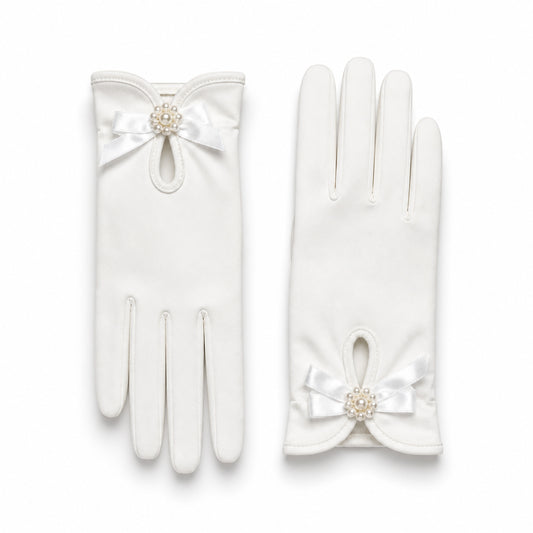 Bridal Stretch Satin Wrist Gloves with Bow Accent