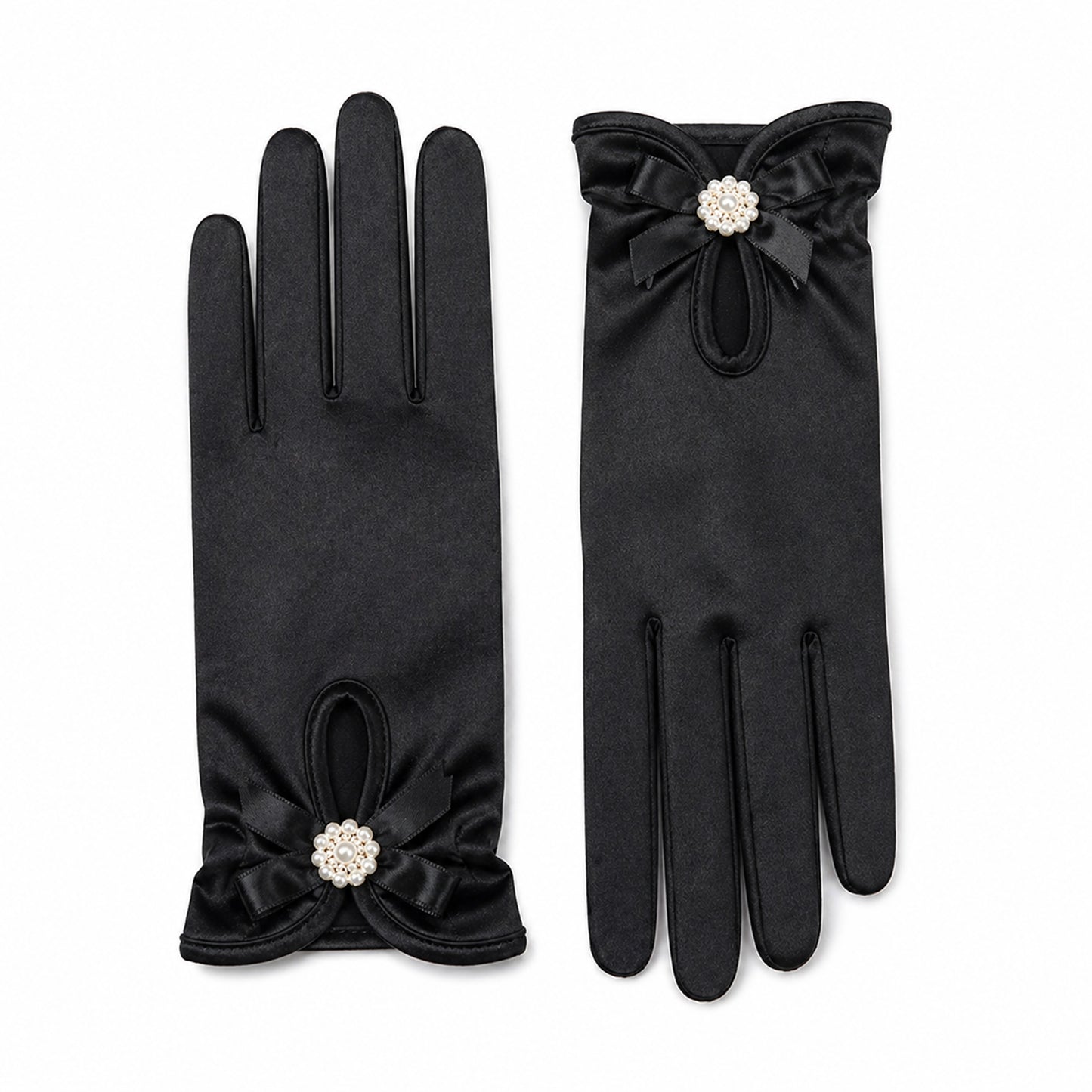 Bridal Stretch Satin Wrist Gloves with Bow Accent