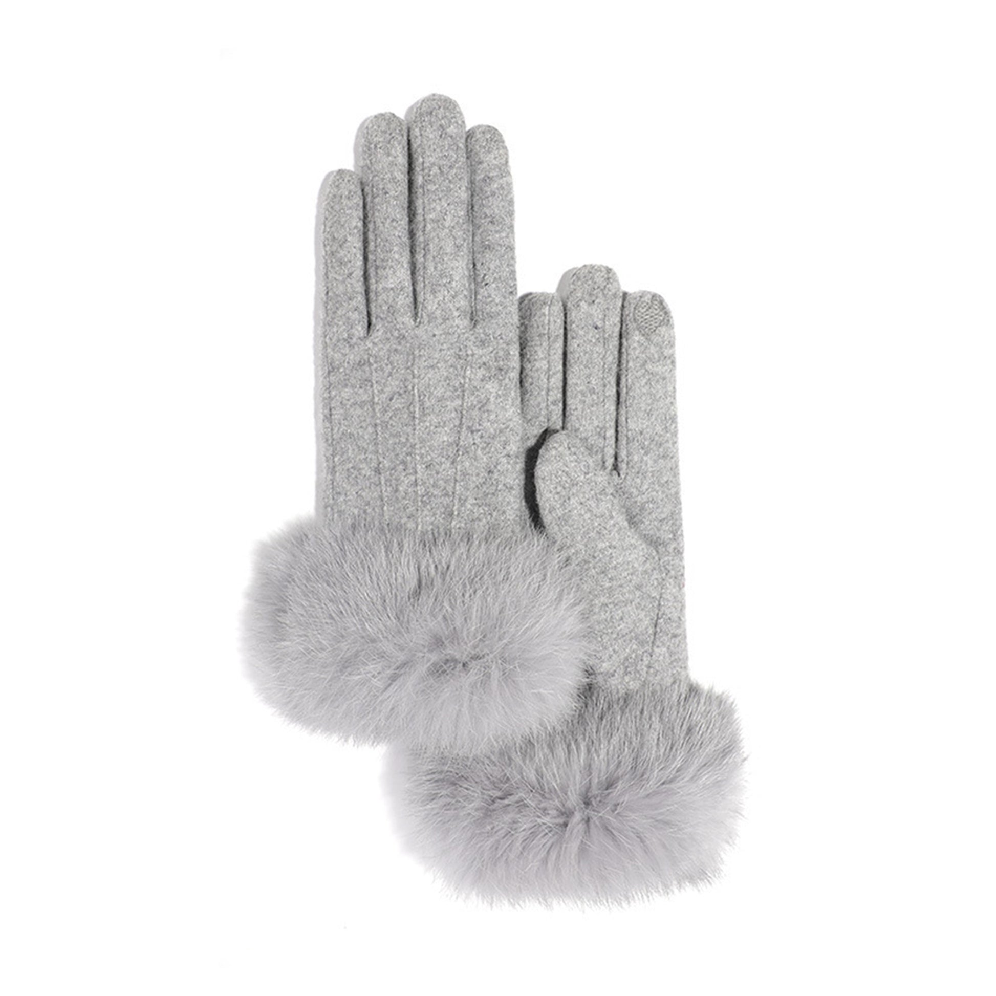 Cashmere Seam Detail Thermal Fleece Lining Fluffy Cuff Touch Screen Wrist Gloves - Quaworth