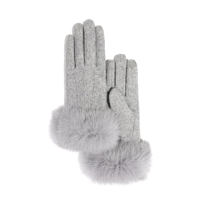Cashmere Seam Detail Thermal Fleece Lining Fluffy Cuff Touch Screen Wrist Gloves - Quaworth