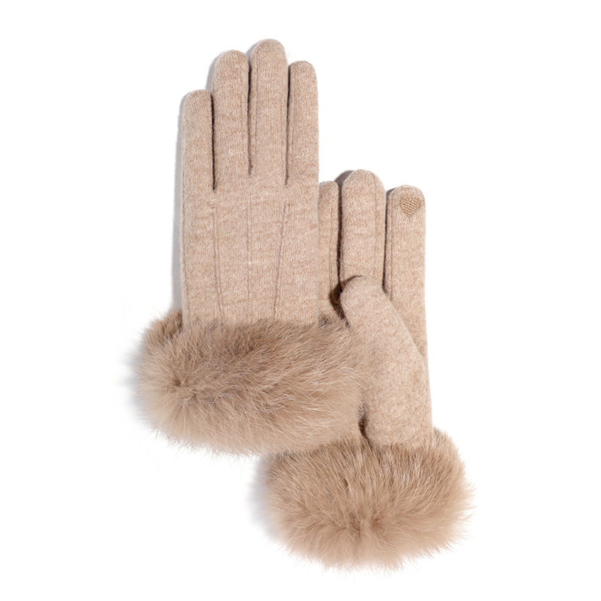 Cashmere Seam Detail Thermal Fleece Lining Fluffy Cuff Touch Screen Wrist Gloves - Quaworth