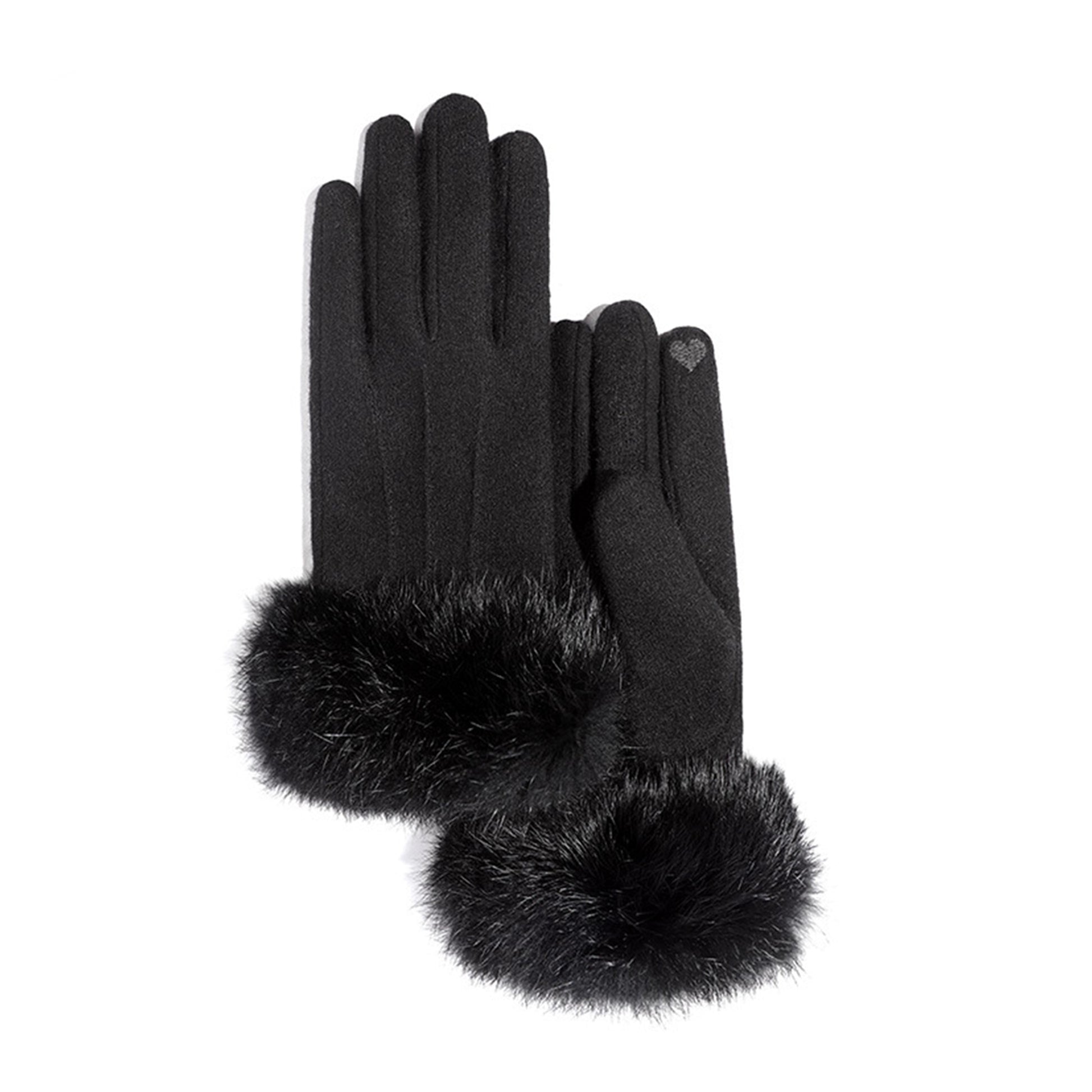 Cashmere Seam Detail Thermal Fleece Lining Fluffy Cuff Touch Screen Wrist Gloves - Quaworth
