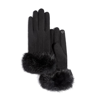 Cashmere Seam Detail Thermal Fleece Lining Fluffy Cuff Touch Screen Wrist Gloves - Quaworth