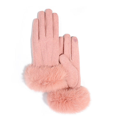 Cashmere Seam Detail Thermal Fleece Lining Fluffy Cuff Touch Screen Wrist Gloves - Quaworth