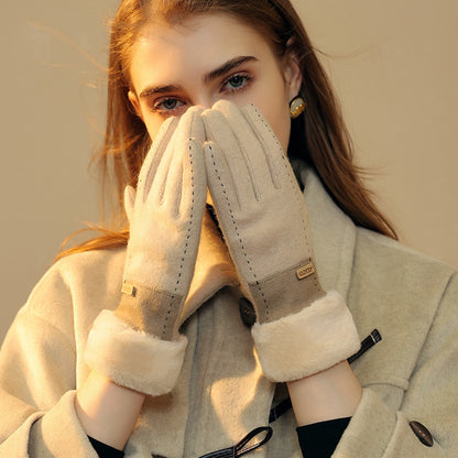 Wool Thermal Fleece Fluffy Cuff Touch Screen Wrist Gloves