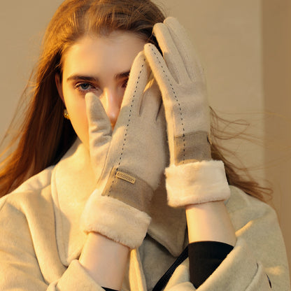 Wool Thermal Fleece Fluffy Cuff Touch Screen Wrist Gloves